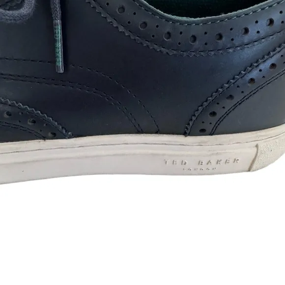 Ted Baker Leather Brogue Wing Tip Lace Up White Sole Sneakers Navy Blue Sz 44