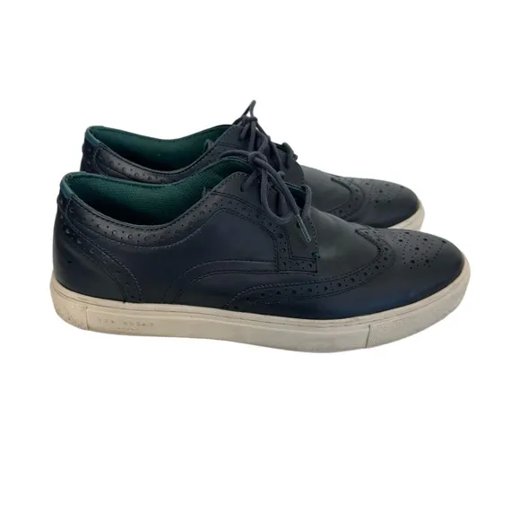 Ted Baker Leather Brogue Wing Tip Lace Up White Sole Sneakers Navy Blue Sz 44