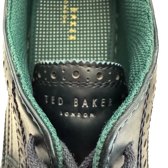 Ted Baker Leather Brogue Wing Tip Lace Up White Sole Sneakers Navy Blue Sz 44