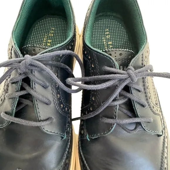 Ted Baker Leather Brogue Wing Tip Lace Up White Sole Sneakers Navy Blue Sz 44