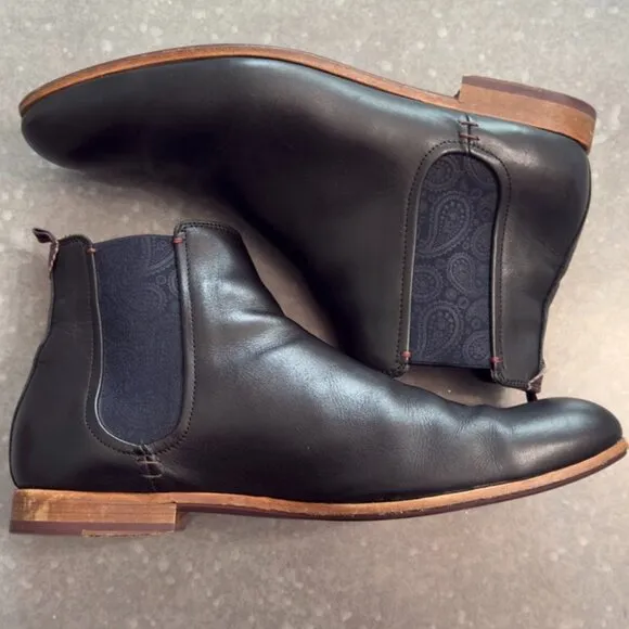 Ted Baker London Black Leather Chelsea Boots - Size 46 (US Men's 12)