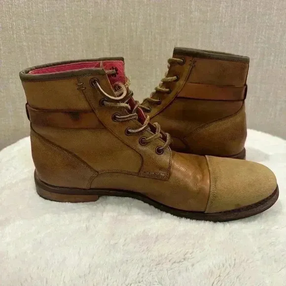 Ted Baker Men's Brown Leather Lace Up Canvas Cap Toe Lug Sole Boots Size 11