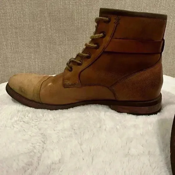Ted Baker Men's Brown Leather Lace Up Canvas Cap Toe Lug Sole Boots Size 11