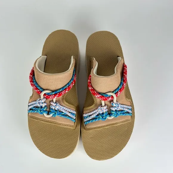 TEVA Indio Carabiner Slide Rope Festival Platform Sandals Tan NEW Size 9 Geta