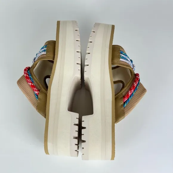 TEVA Indio Carabiner Slide Rope Festival Platform Sandals Tan NEW Size 9 Geta