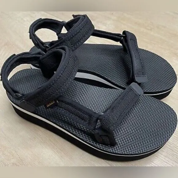 Teva Black Flatform Universal Mesh Print Hook-and-Loop Strap Foam Sandals 10