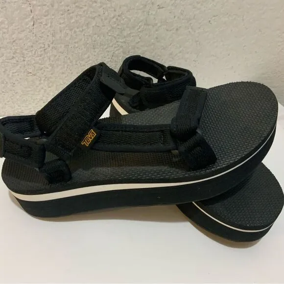 Teva Black Flatform Universal Mesh Print Hook-and-Loop Strap Foam Sandals 10