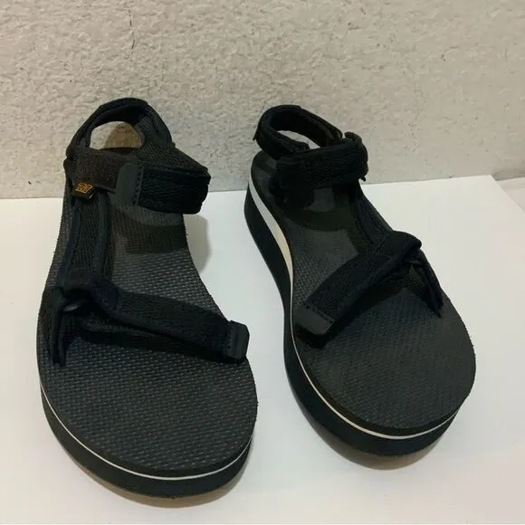 Teva Black Flatform Universal Mesh Print Hook-and-Loop Strap Foam Sandals 10