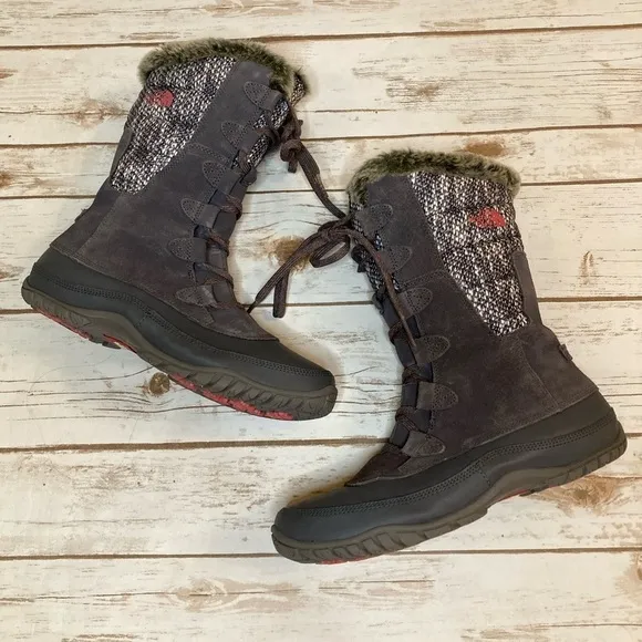 The North Face Winter Snow Fur Lined Nuptse Purna Purple/Grey Waterproof Boot 9
