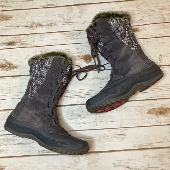 The North Face Winter Snow Fur Lined Nuptse Purna Purple/Grey Waterproof Boot 9