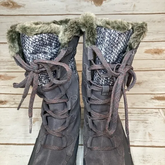 The North Face Winter Snow Fur Lined Nuptse Purna Purple/Grey Waterproof Boot 9
