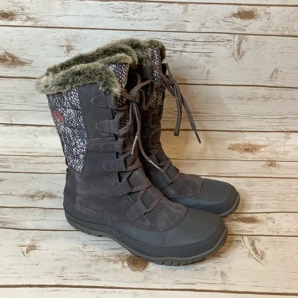The North Face Winter Snow Fur Lined Nuptse Purna Purple/Grey Waterproof Boot 9