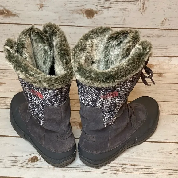 The North Face Winter Snow Fur Lined Nuptse Purna Purple/Grey Waterproof Boot 9