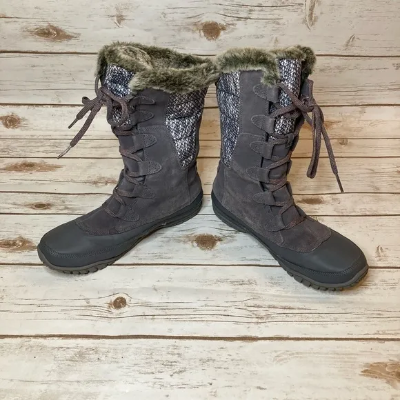 The North Face Winter Snow Fur Lined Nuptse Purna Purple/Grey Waterproof Boot 9