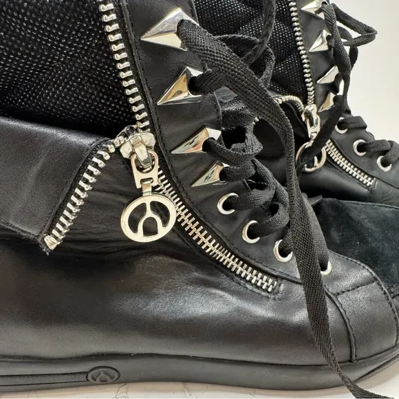 The Wishbone Collection Black Leather Sneakers size 8 Rocker Goth Punk