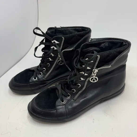 The Wishbone Collection Black Leather Sneakers size 8 Rocker Goth Punk