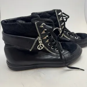 The Wishbone Collection Black Leather Sneakers size 8 Rocker Goth Punk