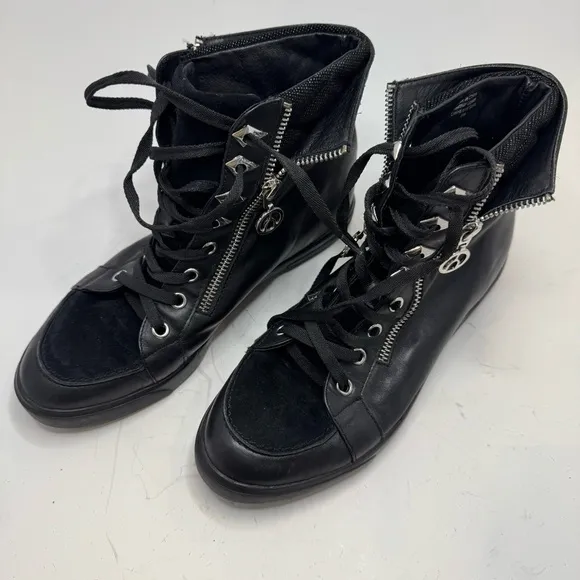 The Wishbone Collection Black Leather Sneakers size 8 Rocker Goth Punk