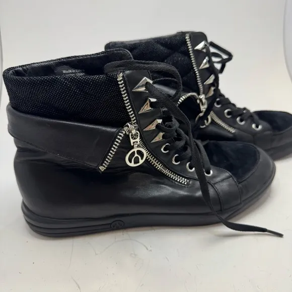 The Wishbone Collection Black Leather Sneakers size 8 Rocker Goth Punk