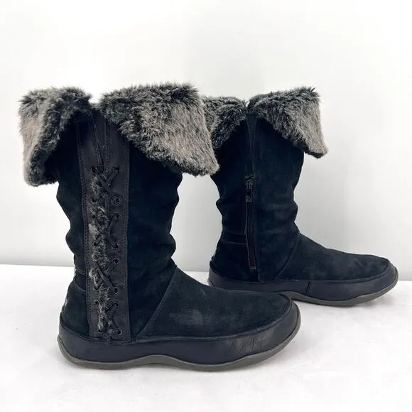 The North Face Josie II Waterproof Black Suede Fur Trim Insulated Tall Boots 9.5
