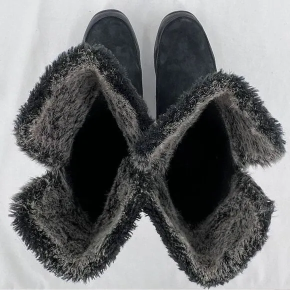 The North Face Josie II Waterproof Black Suede Fur Trim Insulated Tall Boots 9.5