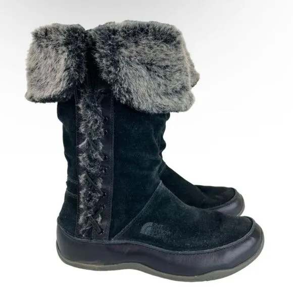 The North Face Josie II Waterproof Black Suede Fur Trim Insulated Tall Boots 9.5