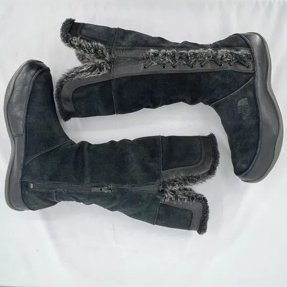 The North Face Josie II Waterproof Black Suede Fur Trim Insulated Tall Boots 9.5