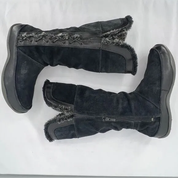 The North Face Josie II Waterproof Black Suede Fur Trim Insulated Tall Boots 9.5