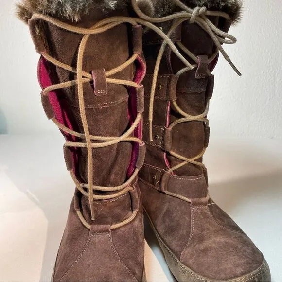 THE NORTH FACE Womens Abby IV Waterproof Suede Leather Boots US 6 Brown/Fuschia