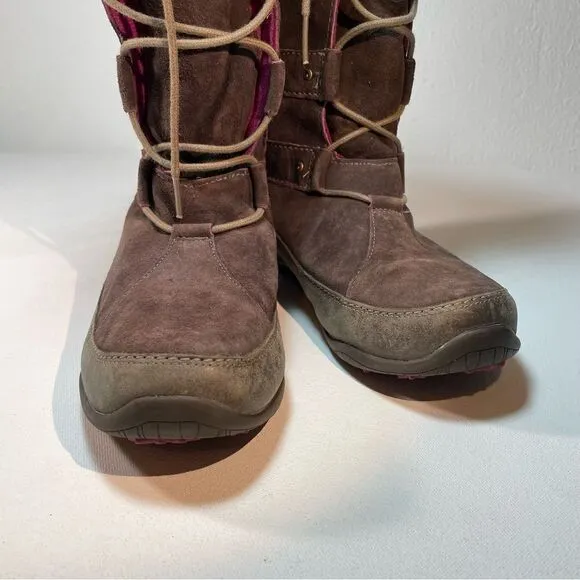 THE NORTH FACE Womens Abby IV Waterproof Suede Leather Boots US 6 Brown/Fuschia