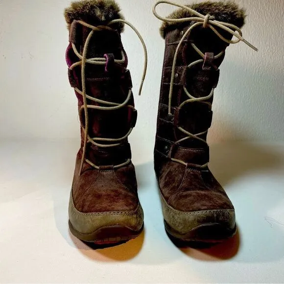 THE NORTH FACE Womens Abby IV Waterproof Suede Leather Boots US 6 Brown/Fuschia