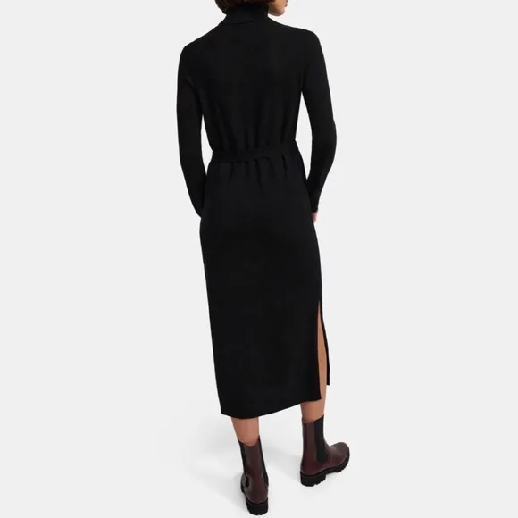 Theory Belted Midi Dress in Cashmere Black Size Large K0918740