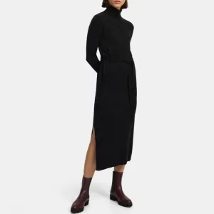 Theory Belted Midi Dress in Cashmere Black Size Large K0918740
