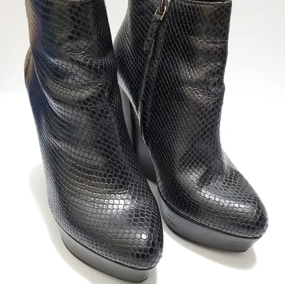 THEORY Python Snake Skin Wedge Boots Booties