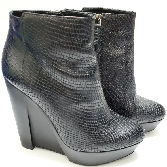 THEORY Python Snake Skin Wedge Boots Booties