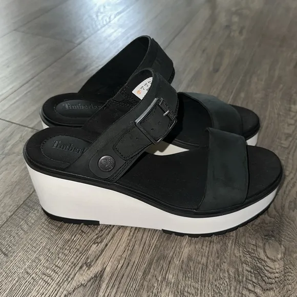 Timberland koralyn black wedge sandals Sz 8