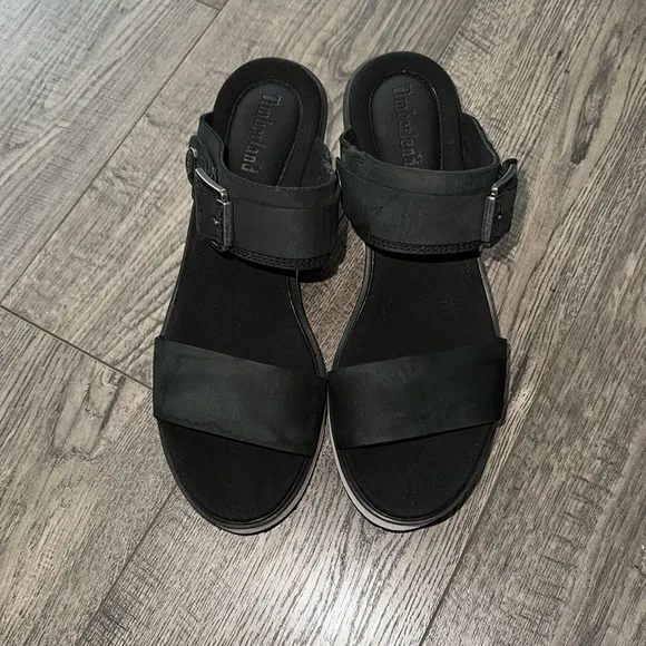Timberland koralyn black wedge sandals Sz 8