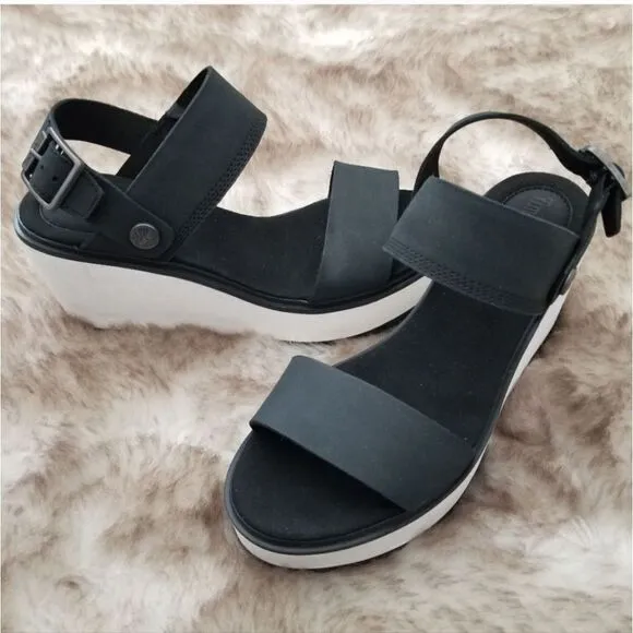 Timberland Koralyn Women's Band Wedge Nubuck Sandals in Black Size 10 NEW