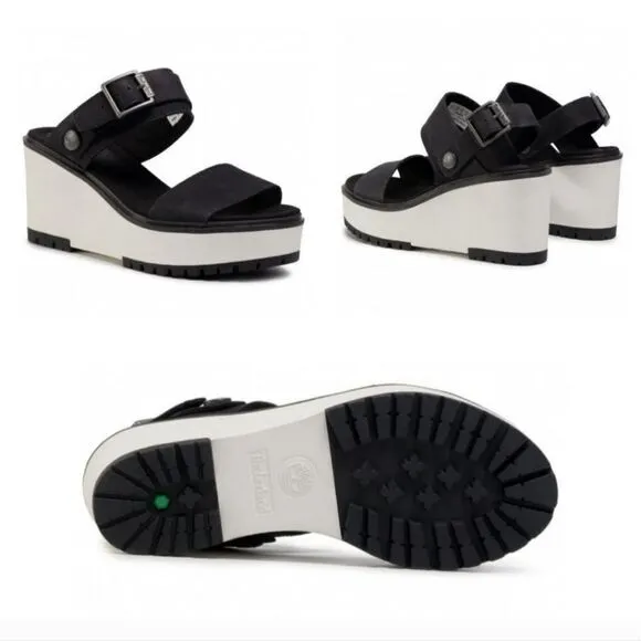 Timberland Koralyn Women's Band Wedge Nubuck Sandals in Black Size 10 NEW
