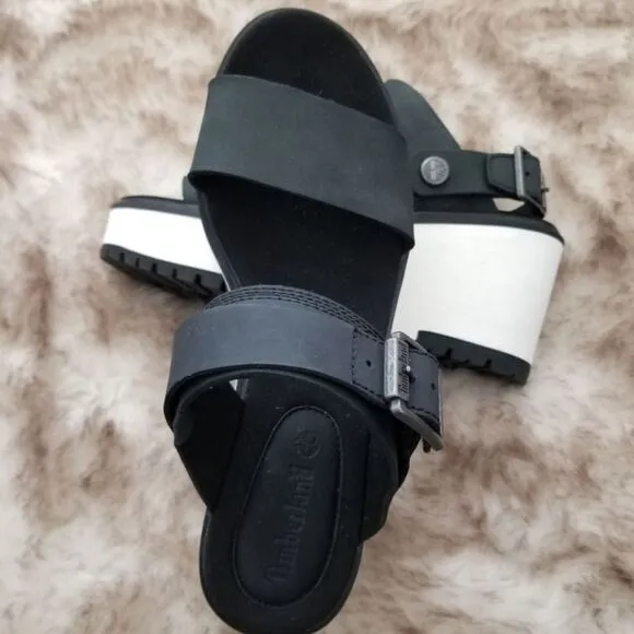 Timberland Koralyn Women's Band Wedge Nubuck Sandals in Black Size 10 NEW