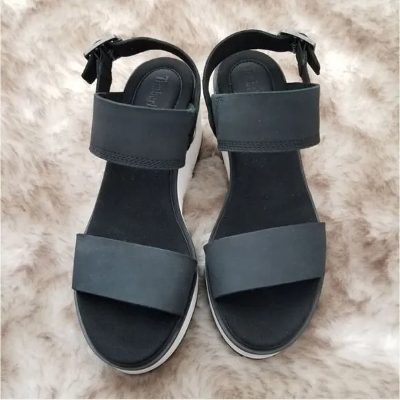 Timberland Koralyn Women's Band Wedge Nubuck Sandals in Black Size 10 NEW