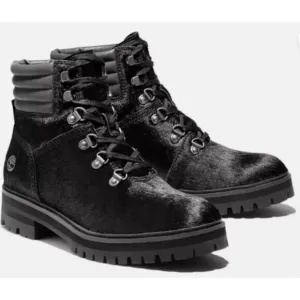 Timberland London Square Mid Hiker Boots 7 NWOT Calf Hair Black Leather A2GD3