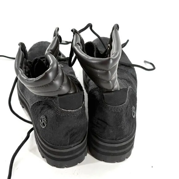 Timberland London Square Mid Hiker Boots 7 NWOT Calf Hair Black Leather A2GD3