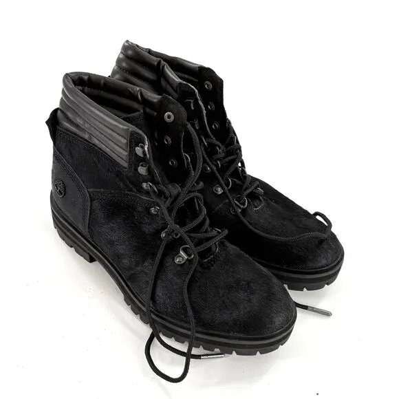 Timberland London Square Mid Hiker Boots 7 NWOT Calf Hair Black Leather A2GD3