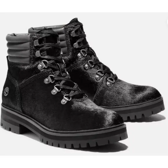 Timberland London Square Mid Hiker Boots 7 NWOT Calf Hair Black Leather A2GD3