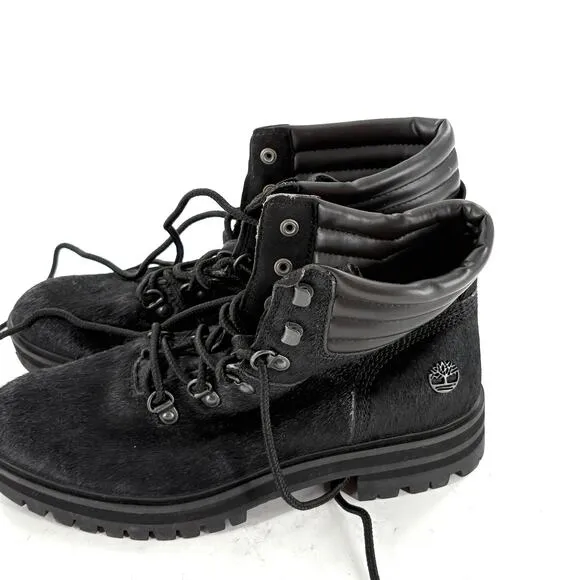 Timberland London Square Mid Hiker Boots 7 NWOT Calf Hair Black Leather A2GD3