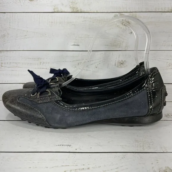 Tod's Black Patent Leather And Suede Lace up Loafers Size 36.5 US Size 6.5