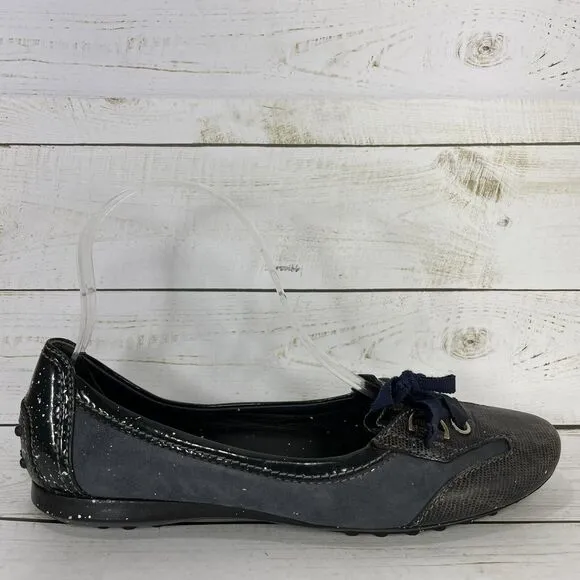 Tod's Black Patent Leather And Suede Lace up Loafers Size 36.5 US Size 6.5