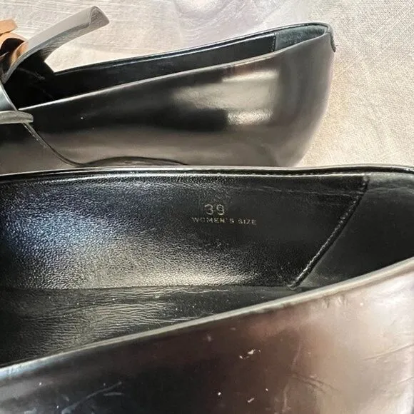 Tod's‎ black patent leather shiny gold metal buckle strap wedge Loafers size 39