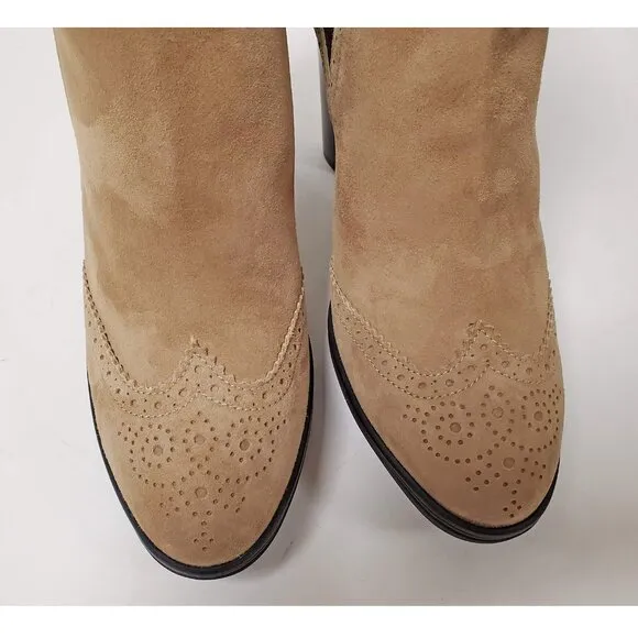 TOD'S BOOTS ANKLE BEIGE SUEDE LEATHER BROGUE ELASTIC SIDES HIGH HEEL 40.5 10.5
